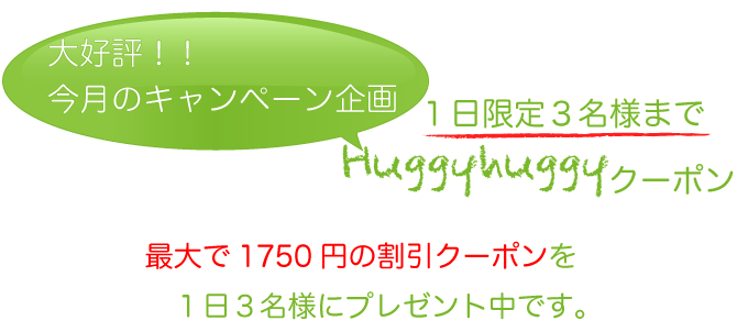 HUggyhuggyクーポンキャンペーン中！